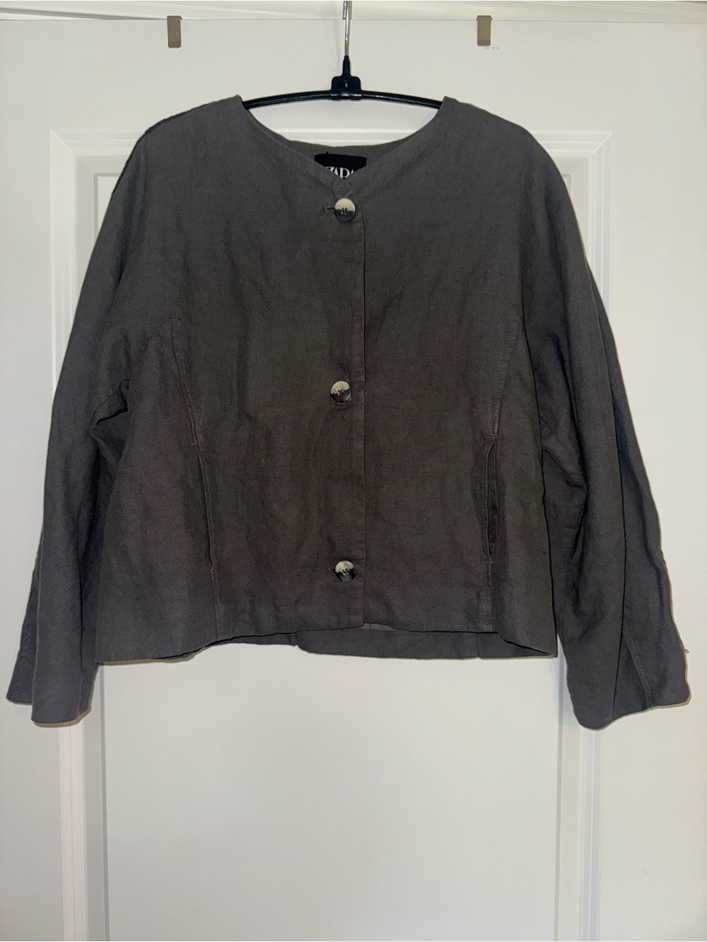 Zara Collarless Button Front Jacket Shirt Charcoal Gray Size 13/14 Fits Women XS